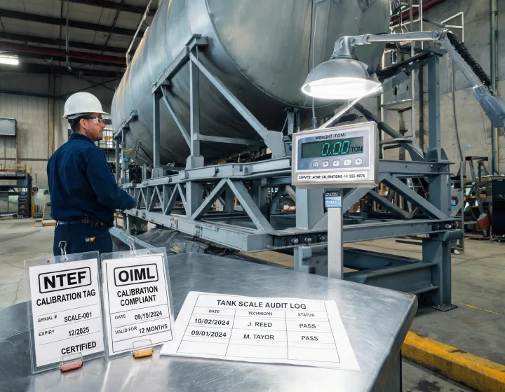 Packaging line technician checking a weighing audit log